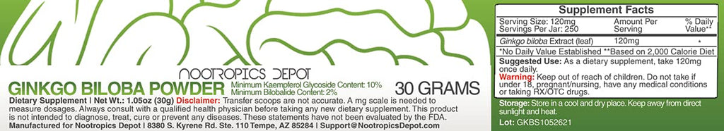 Nootropics Depot Ginkgo Biloba Extract Powder - 30 Grams - image 2