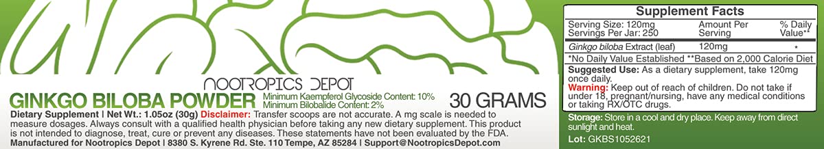 Nootropics Depot Ginkgo Biloba Extract Powder - 30 Grams - image 2