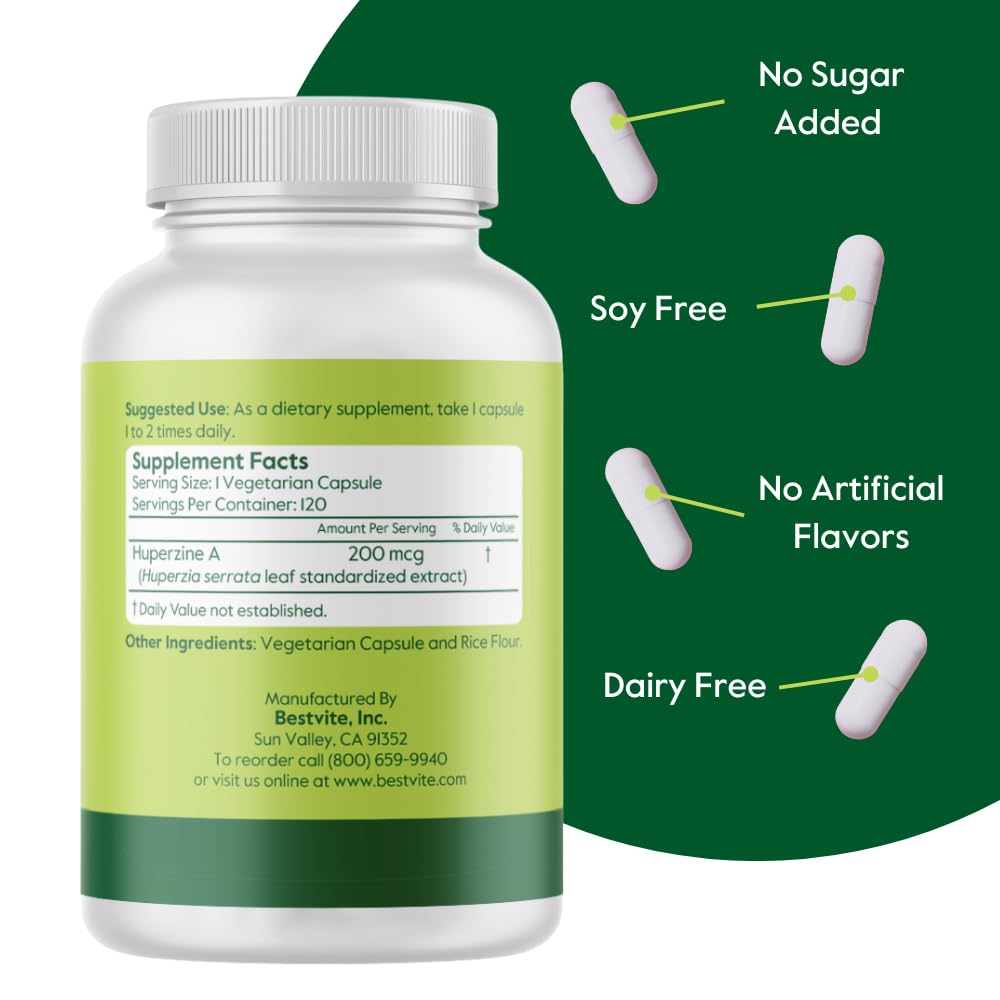 BESTVITE Huperzine A 200mcg Cognitive Support - 120 Vegetarian Capsules - image 2