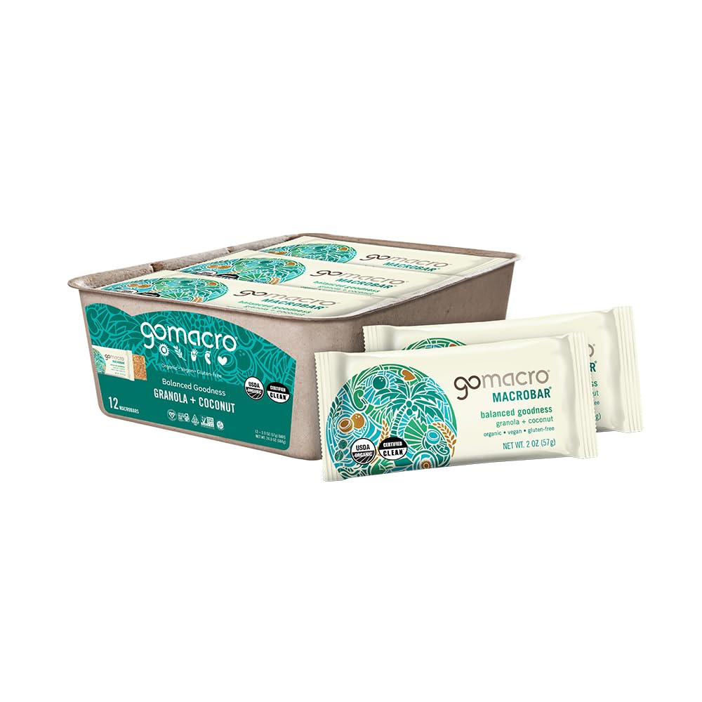 GoMacro MacroBar Organic Vegan Snack Bars Granola Coconut - 12 Count