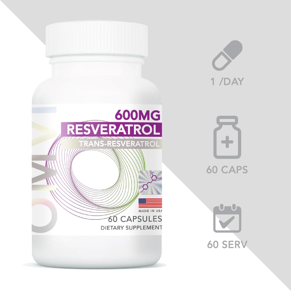 Omvi Resveratrol Supplement 600mg Extra Strength - 60 Capsules - image 2