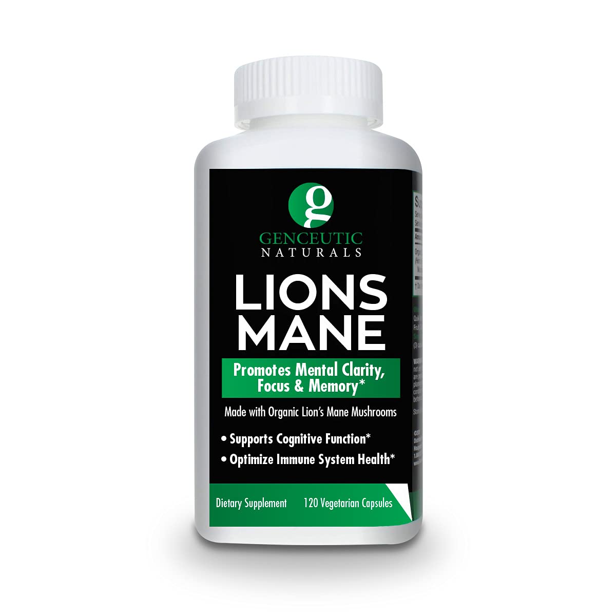Genceutic Naturals Lion's Mane Mushroom Capsules for Mental Clarity - 120 Count