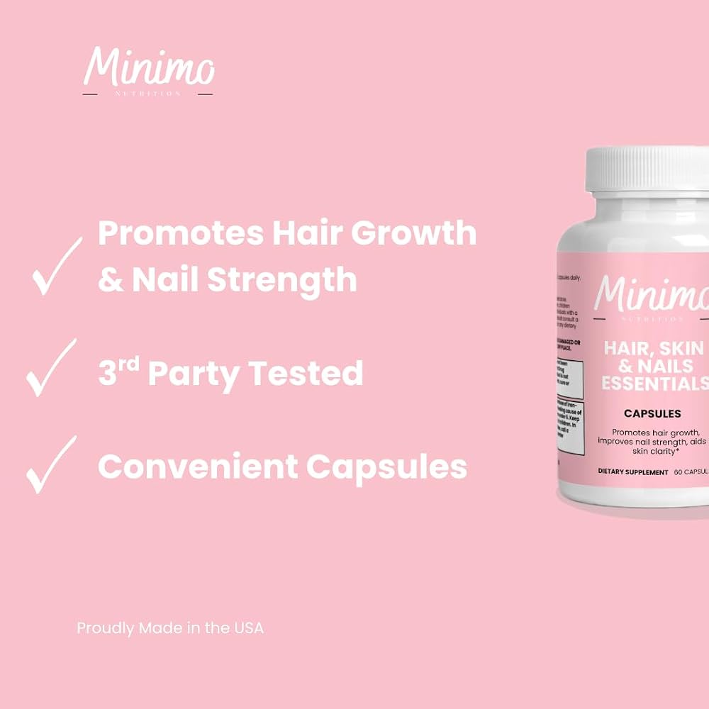 Minimo Nutrition Hair, Skin and Nails Essentials with Biotin - 60 Capsules - image 2
