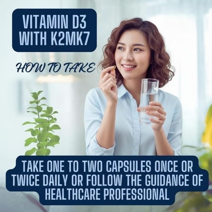 Vitamin D3 with K2 MK7 Supplement for Bone & Heart Health - 60 Capsules - image 5