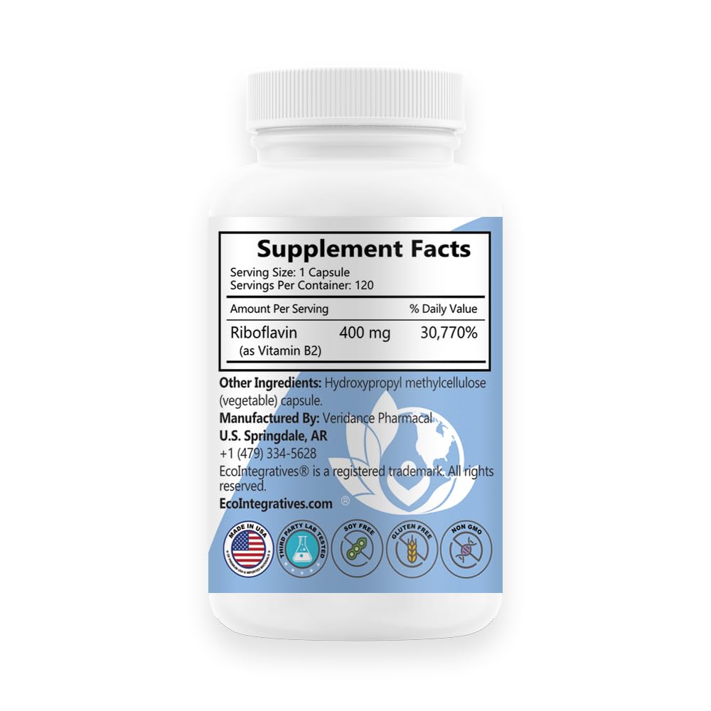 EcoIntegratives B2-400 Pure Riboflavin 400mg Supplement