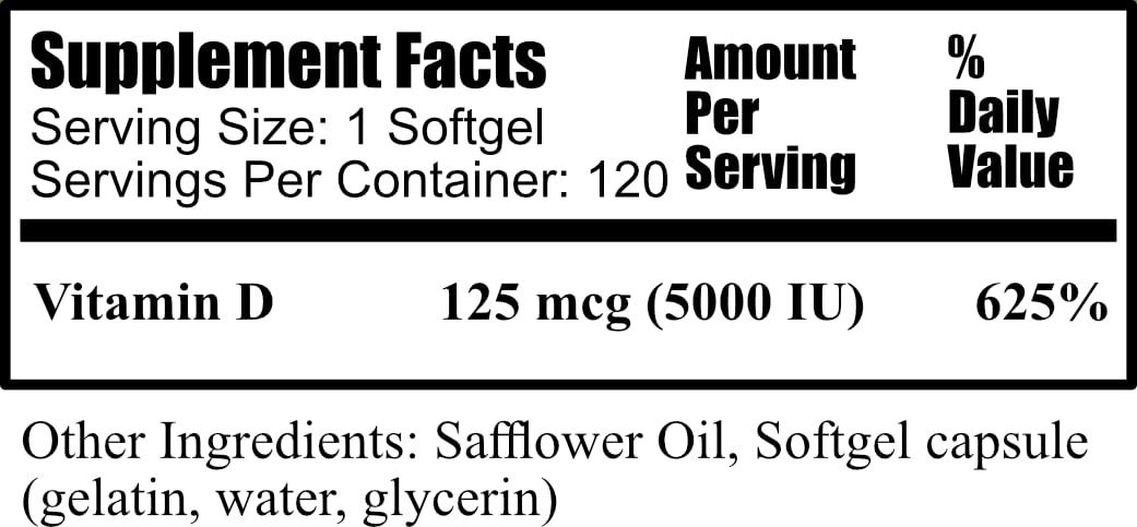 Daily Manufacturing Vitamin D3 5000 IU - 180 Softgels - image 2