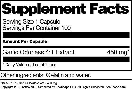 Terravita Garlic Odorless 4:1 Extract 450 mg - 100 Capsules - image 3