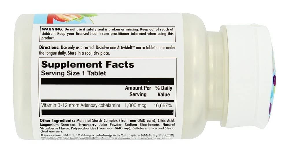 KAL B-12 Adenosylcobalamin 1000 mcg - 90 Micro Tablets - image 2