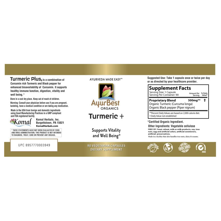 AyurBest Organic Turmeric Plus Capsules 500 mg - 90 Vegetarian Capsules - image 7