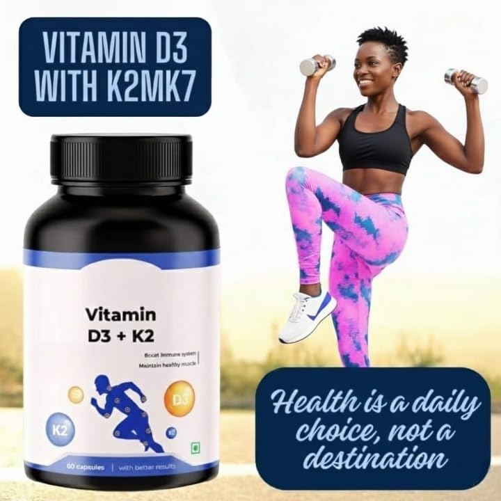 Vitamin D3 with K2 MK7 Supplement for Bone & Heart Health - 60 Capsules - image 3