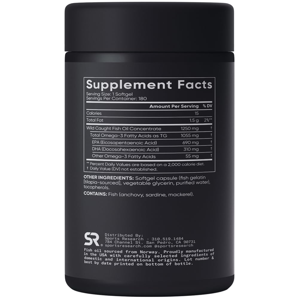 Sports Research Omega-3 Fish Oil Triple Strength - 180 Softgels - image 2