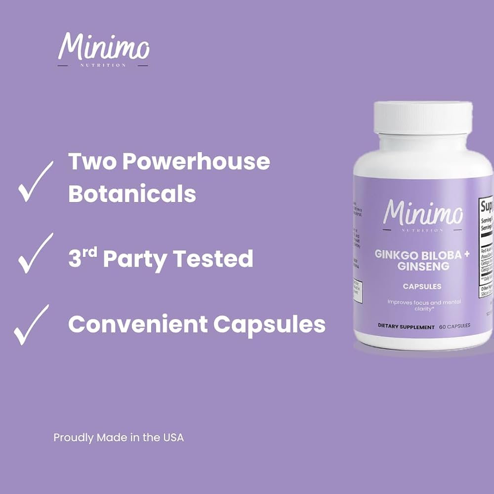 Minimo Nutrition Ginkgo Biloba + Ginseng Cognitive Support - 60 Capsules - image 2