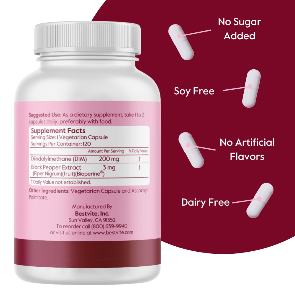BESTVITE DIM 200mg with Bioperine - 120 Vegetarian Capsules - image 3