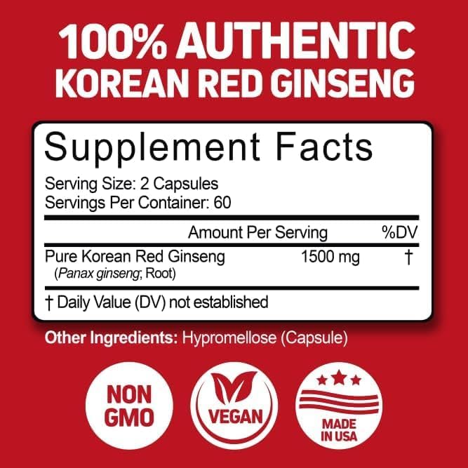 Herbtonics Korean Red Panax Ginseng 1500mg for Energy - 120 Vegan Capsules - image 7