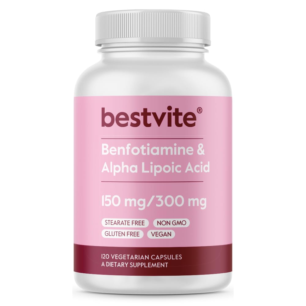 BESTVITE Benfotiamine 150mg & Alpha Lipoic Acid 300mg - 120 Vegetarian Capsules