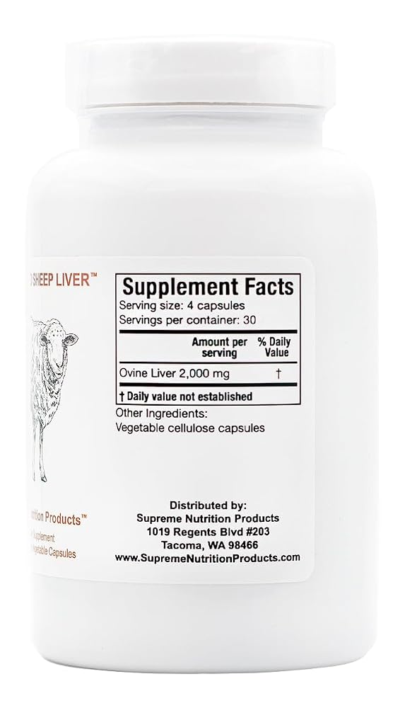 Supreme Nutrition Grass Fed Sheep Liver, 120 Pure Ovine Liver Capsules