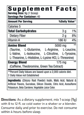 ES FIT Amino+ Powder - Pre and Post Workout with Caffeine + Green Tea