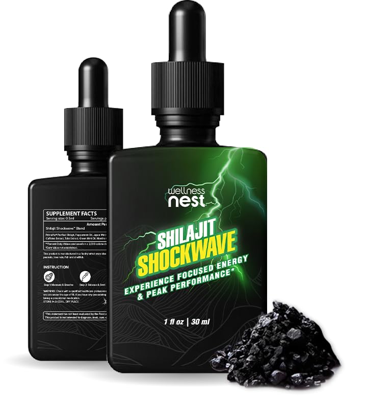 Wellness Nest Shilajit Shockwave Drops for Energy and Focus - 30 Fl Oz