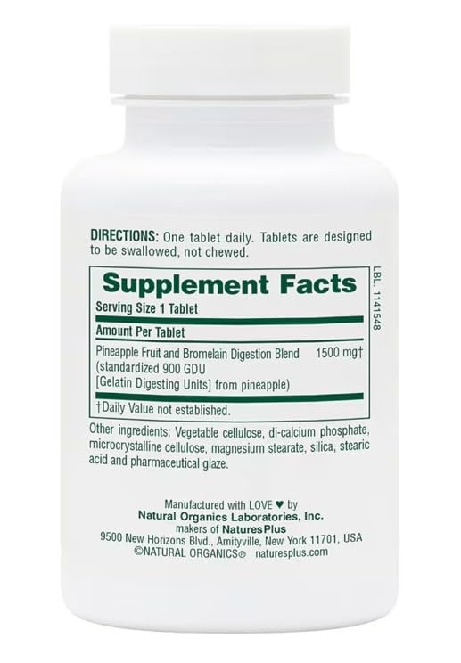 NaturesPlus Ultra Bromelain 1500 mg - 60 Vegetarian Tablets - image 8