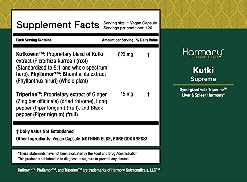 Harmony Nutraceuticals Kutki Supreme Ayurvedic Capsules - 120 Vegan Organic - image 8