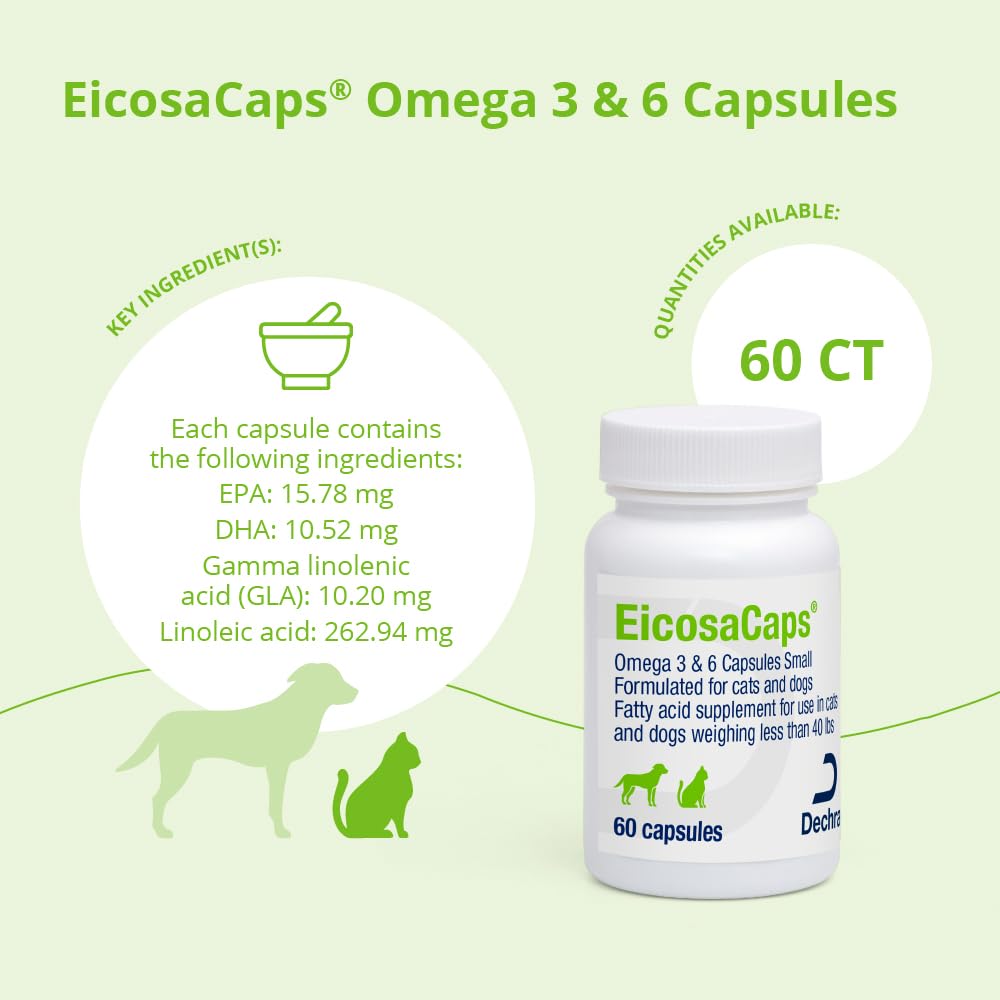 Dechra EicosaCaps Omega 3 & 6 for Dogs and Cats Under 40 lbs - 60 Capsules - image 3
