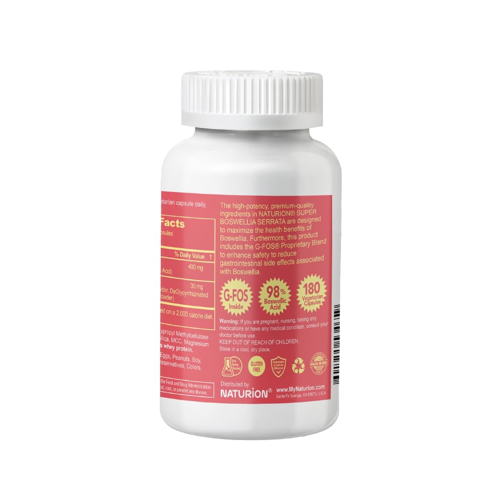 NATURION Super Boswellia Serrata 400 mg Joint Support - 180 Capsules - image 3