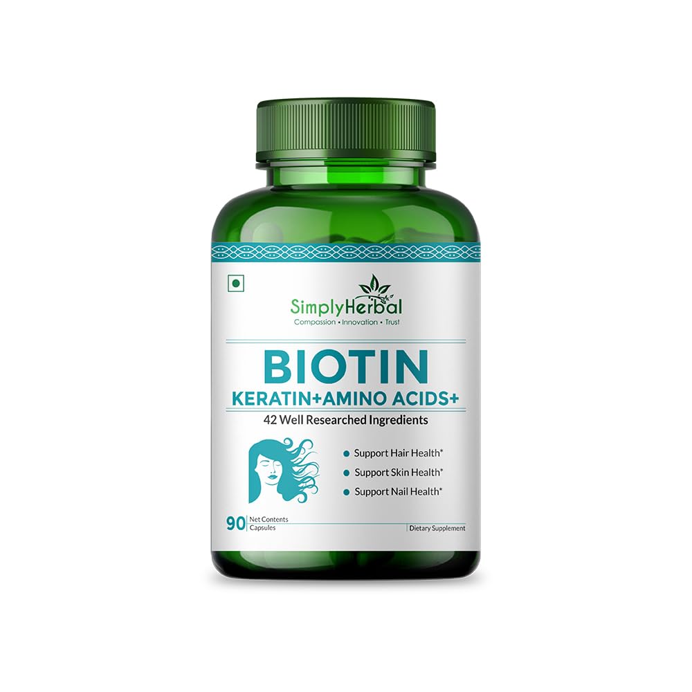 Simply Herbal Biotin Vitamin B7 for Hair, Skin & Nails - 90 Vegetarian Capsules