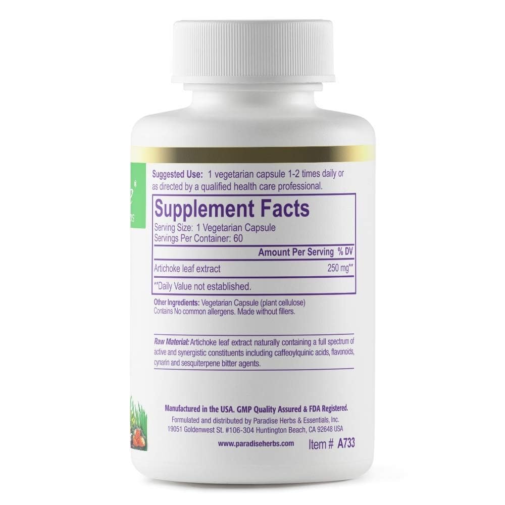 Paradise Herbs Artichoke Extract 250 mg - 60 Capsules - image 2