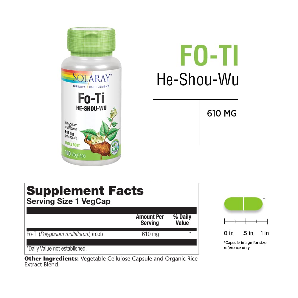Quilom Solaray Fo-Ti 610 mg Herbal Supplement - 100 Vegetarian Capsules - image 2