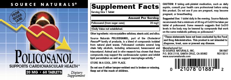 Source Naturals Policosanol 20 mg - 60 Tablets - image 4