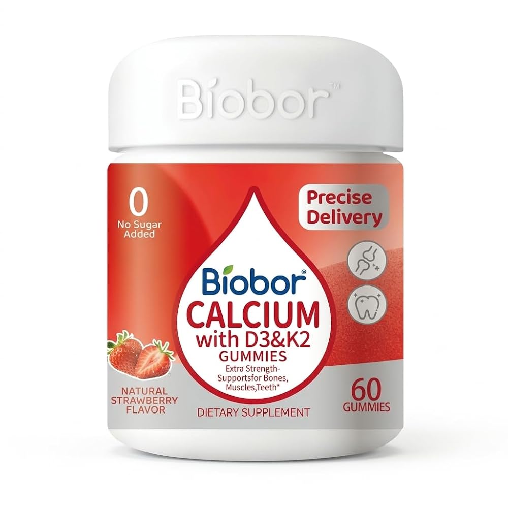 Biobor 200 mg Calcium Gummies with Vitamin D3+ K2, Strawberry