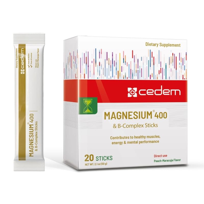 CEDEM Magnesium 400mg + B-Complex Powder Sticks - 20 Count