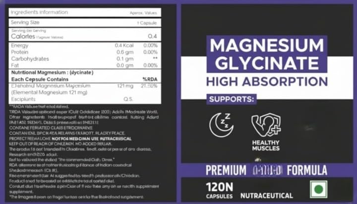 Generic Magnesium Glycinate 550mg Supplement - 120 Vegetarian Capsules - image 3