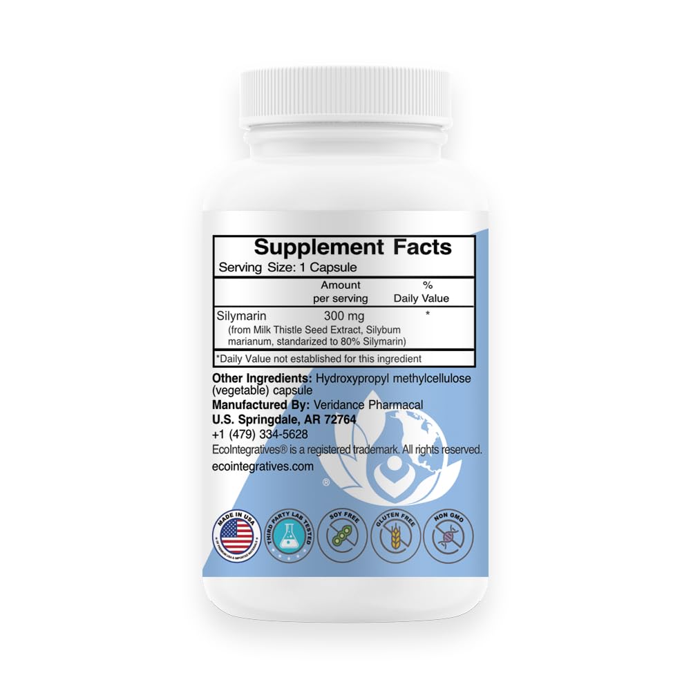 EcoIntegratives Silymarin 300 Milk Thistle Extract - 180 Vegetarian Capsules - image 2