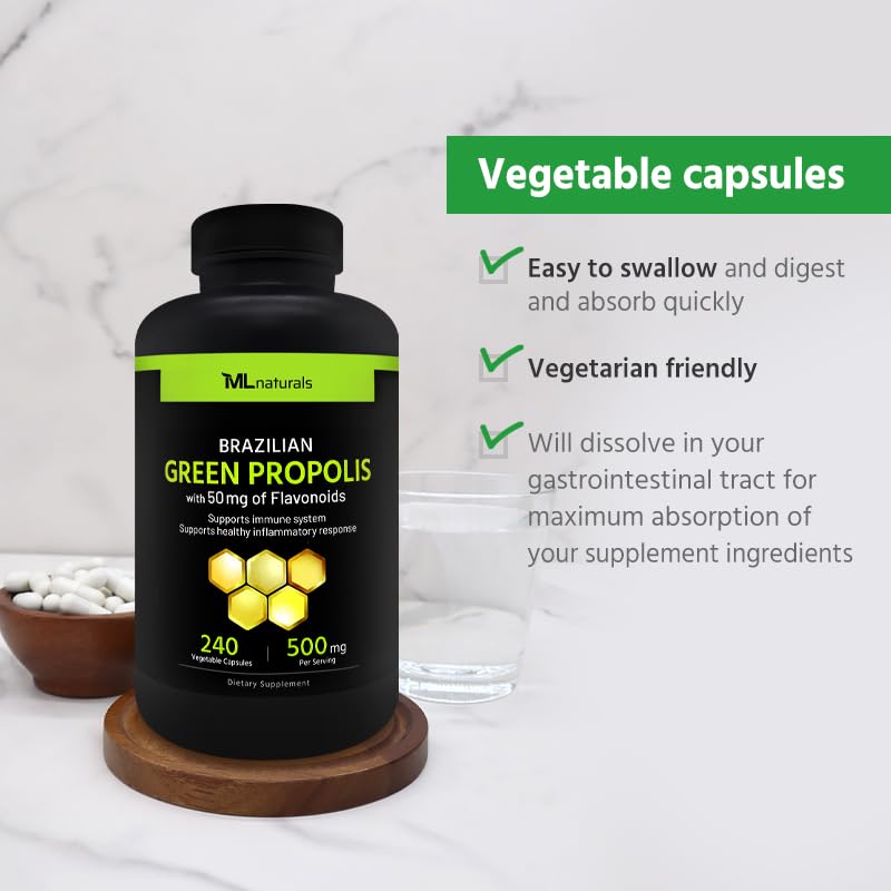 ML Naturals Brazilian Green Propolis 500mg Immune Support - 240 Capsules - image 5