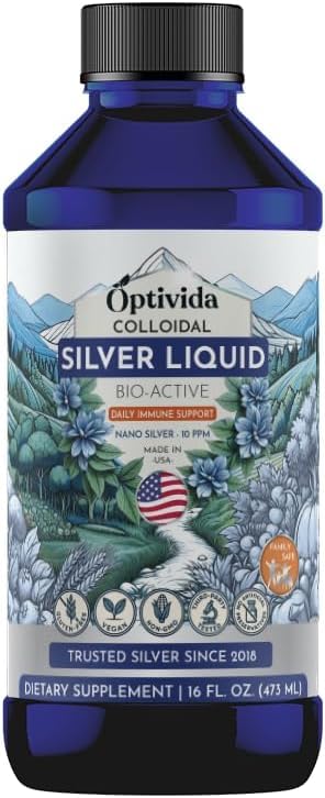 OPTIVIDA Colloidal Silver Liquid 10 PPM Nano Silver Hydrosol - 16 oz