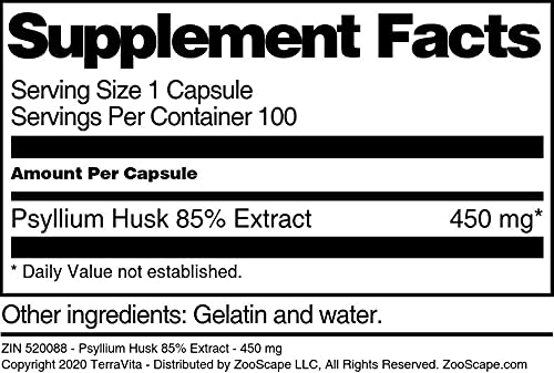 Terravita Psyllium Husk 85% Extract 450 mg - 300 Capsules - image 3