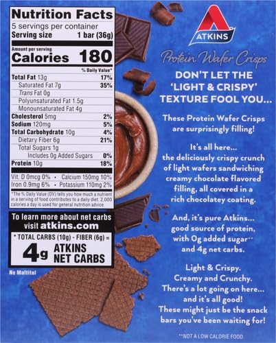Atkins Chocolate Crème Protein Wafer Crisps, 4g Net Carb - 5 Count - image 5