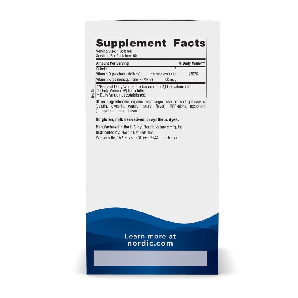 Nordic Naturals Vitamin D3 + K2 2000 IU - 60 Softgels - image 2
