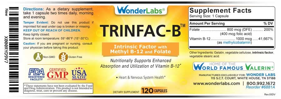Wonder Laboratories Intrinsic Factor with B-12 1000mcg - 120 Capsules - image 4