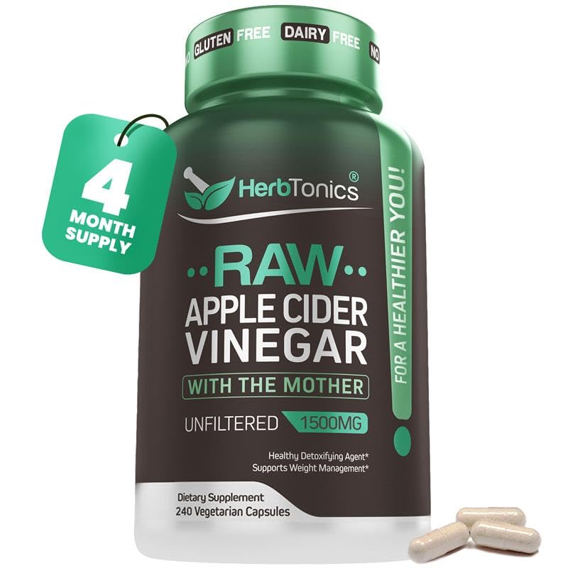 Herbtonics Raw Apple Cider Vinegar 1500mg with Mother - 240 Capsules