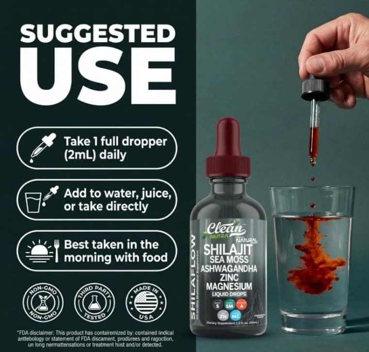 Clean Nutraceuticals Shilajit Drops Liquid with Sea Moss Ashwagandha - 2 Fl Oz - image 6