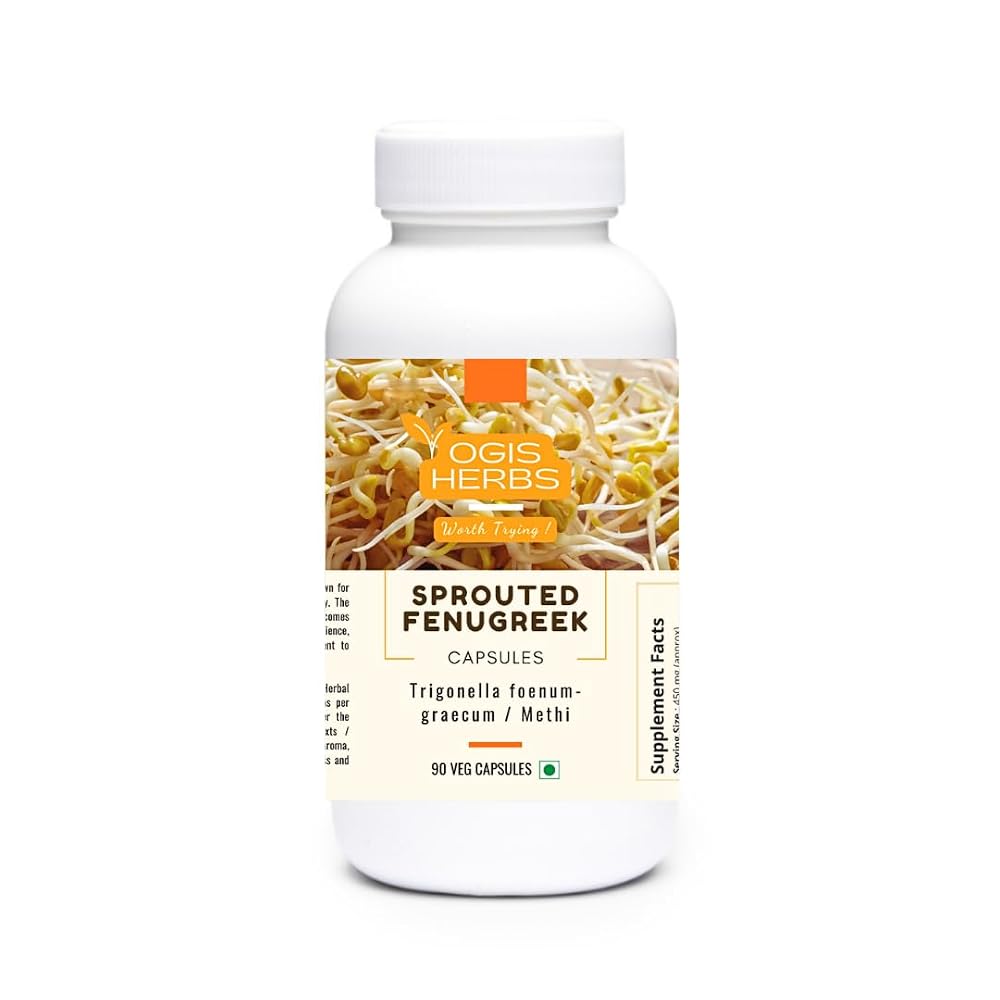 YOGIS HERBS Sprouted Fenugreek Capsules - 90 Vegetarian Capsules