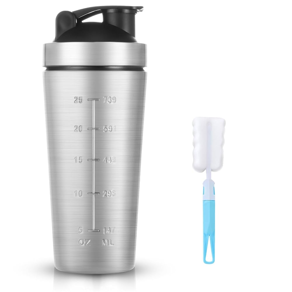 AOOWU Stainless Steel Shaker Bottle with Wire Whisk Ball 900ml
