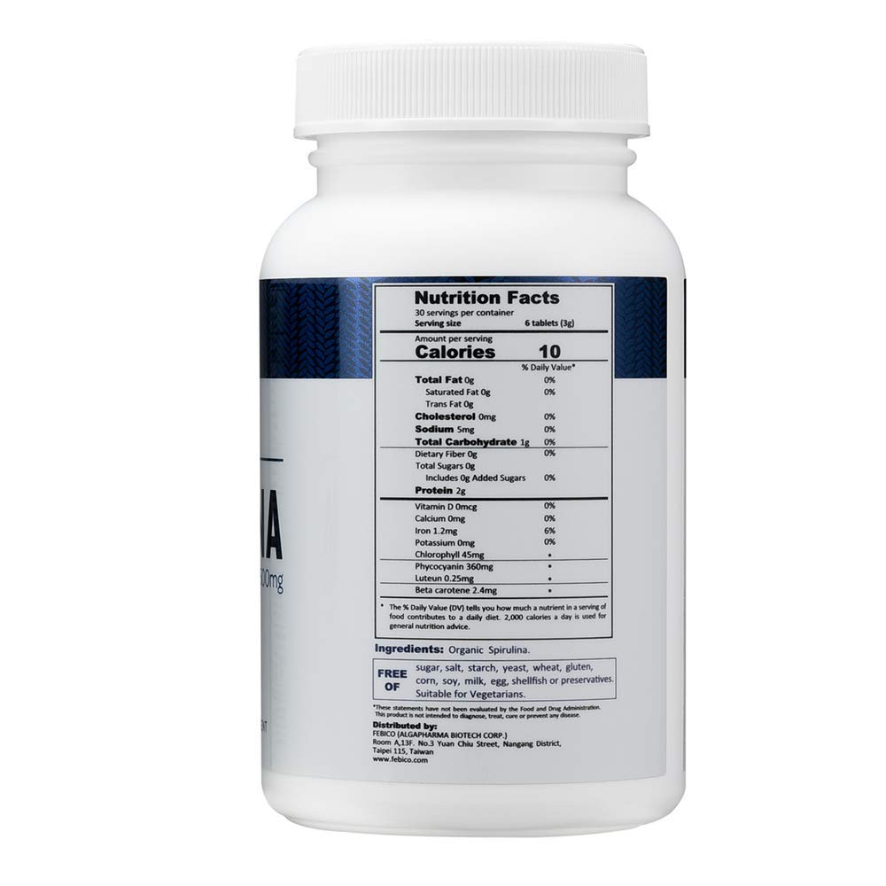 FEBICO Organic Spirulina Tablets 500mg - 180 Tablets - image 3