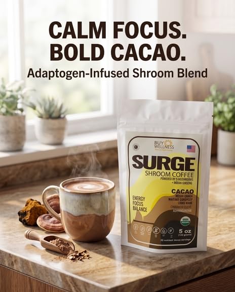 Buy Wellness SURGE 5 Mushroom Cocoa Powder for Focus & Calm Energy - 33 Servings - image 5