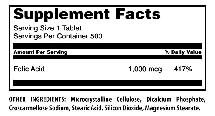 Amazing Formulas Folic Acid 1000 mcg (1 mg) Tablets Supplement