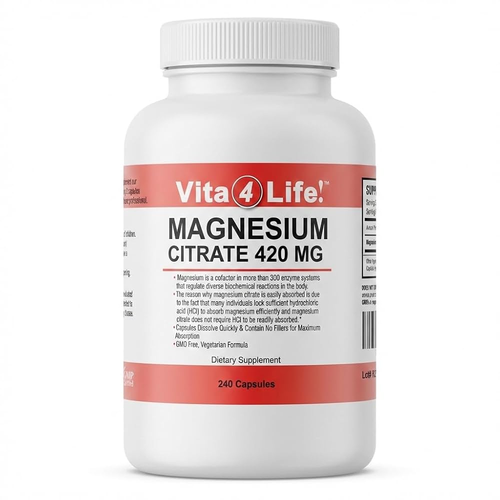 Vita4Life Magnesium Citrate 420mg High Absorption - 240 Capsules