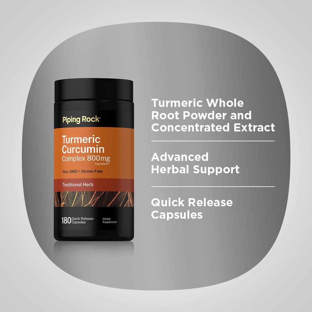 Piping Rock Turmeric Curcumin Supplement - 180 Capsules - image 4