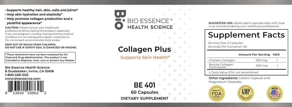 Bio Essence Collagen Plus Supports Hair, Skin, Nails & Joints - 60 Capsules - image 2
